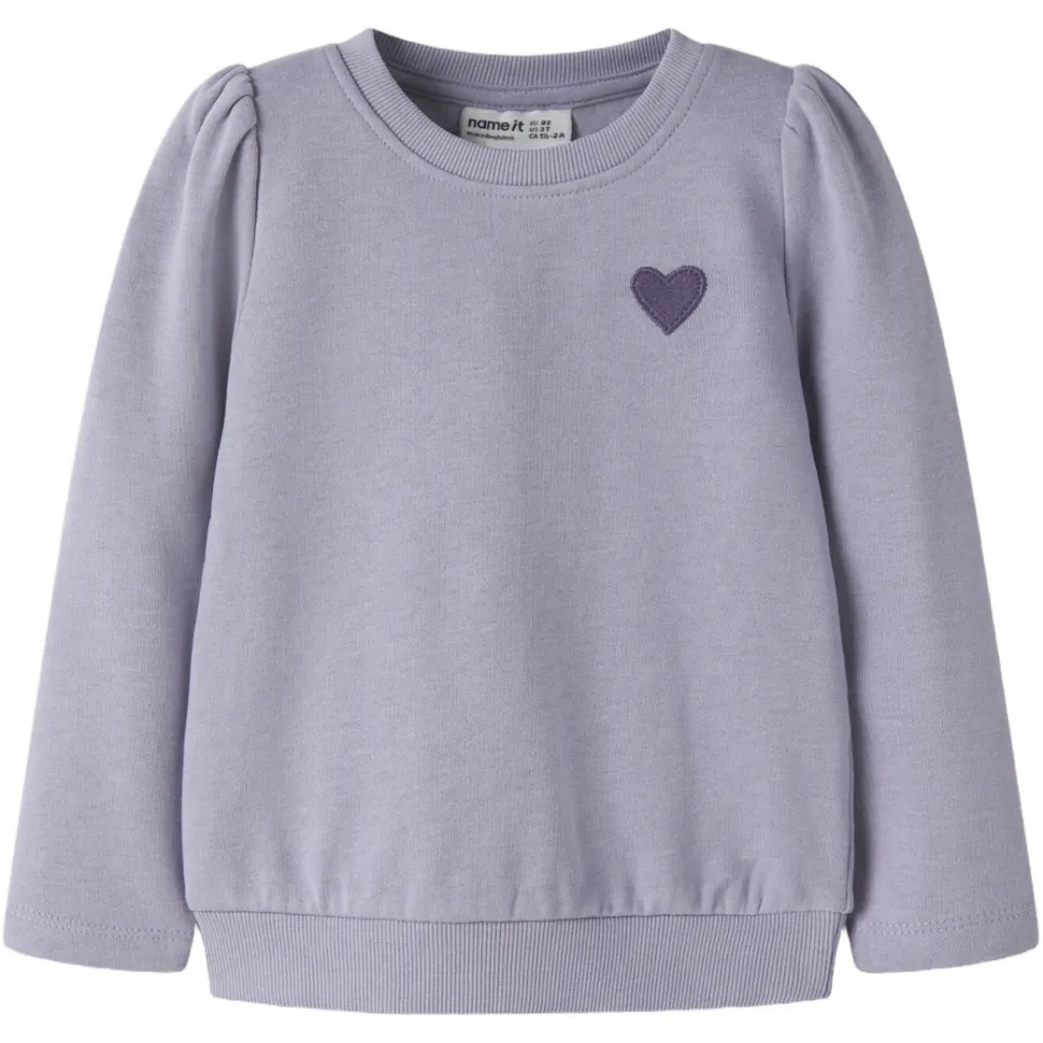 NAME IT MINI rechtvallende sweater met borduursels - paars Effen