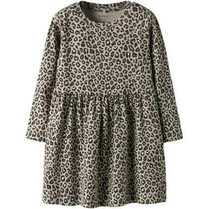 NAME IT MINI midi jurk panterprint lichtgroen lichtgroen/zwart
