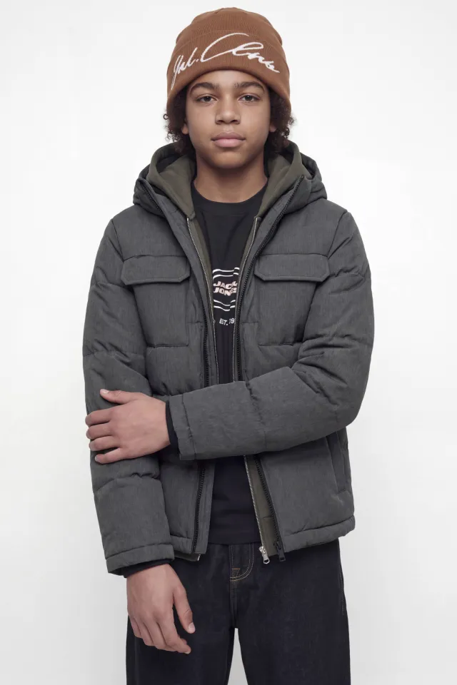Jack & Jones Junior gewatteerde winterjas antraciet