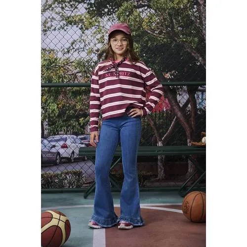 Z8 kids Hiba flared jeans met ruches - mediumblauw, foto 3