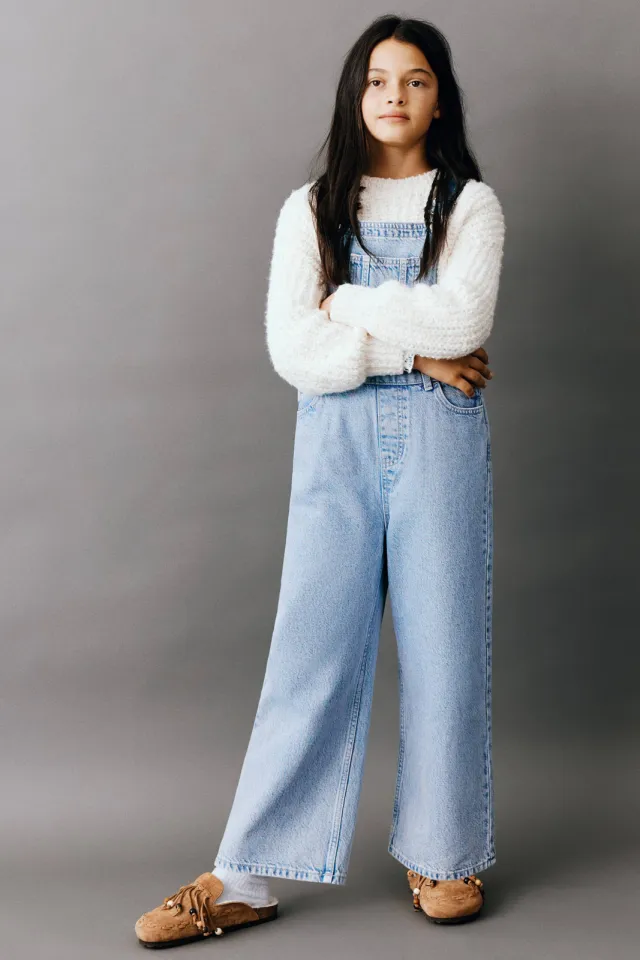 Mango denim straight leg tuinbroek medium blue denim