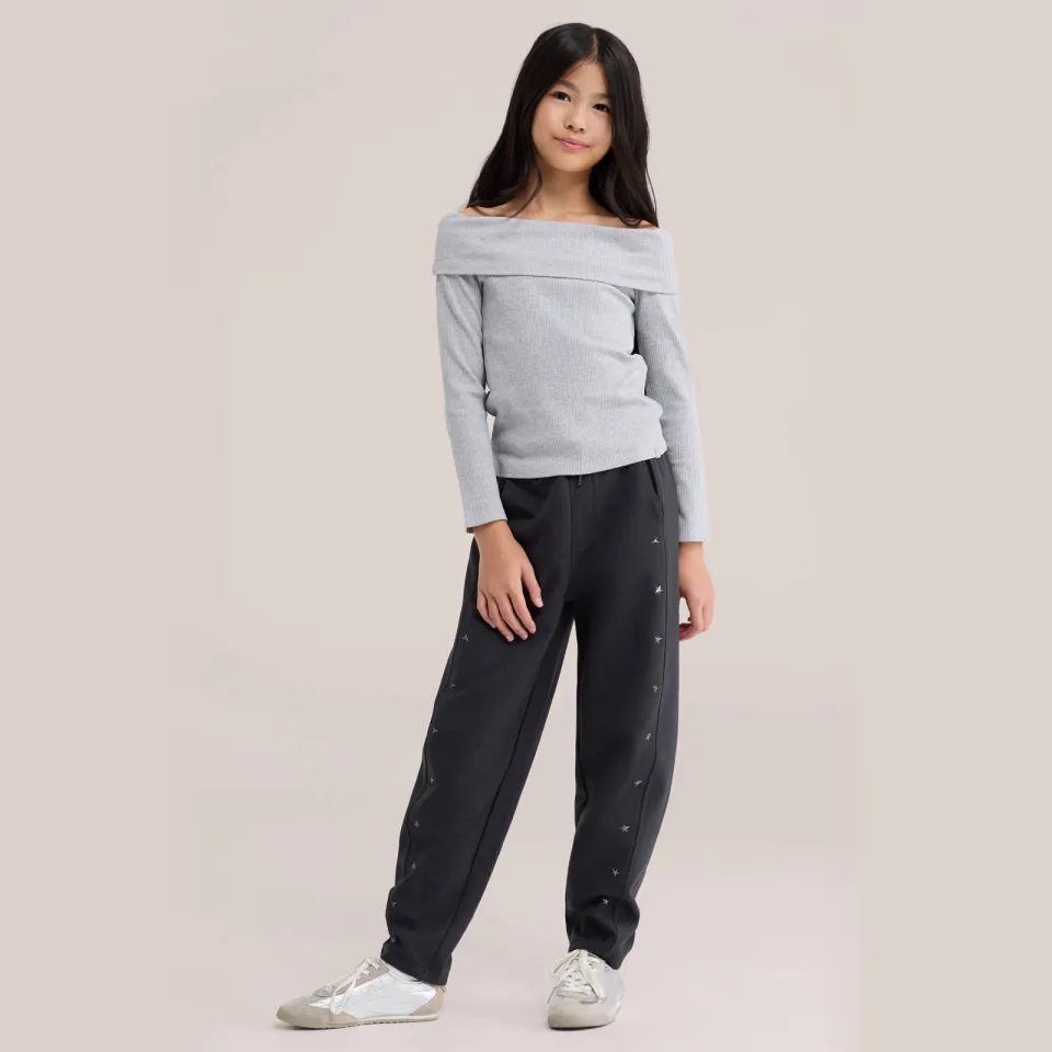 WE Fashion off shoulder gebreide top grijs Grijs melange