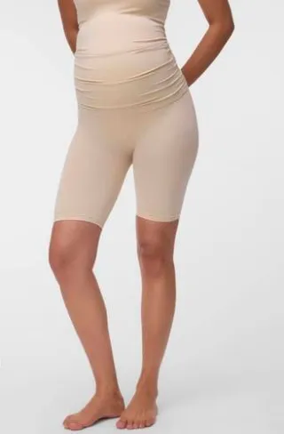 Mamalicious slim high waist zwangerschaps biker short beige, foto 5