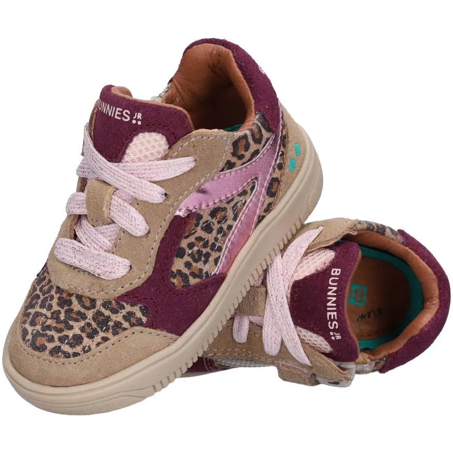 BunniesJR leren sneakers met panterprint - taupe/donkerrood/roze, foto 5