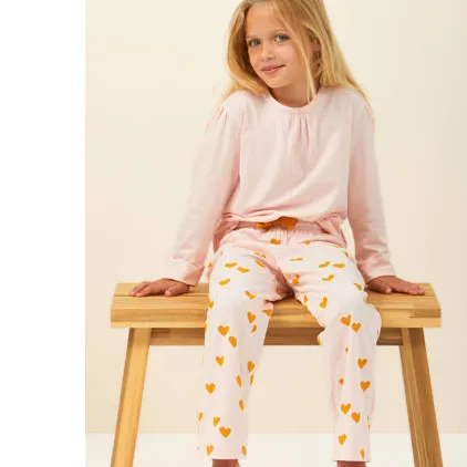 Little Label lichtroze pyjama met hartjesprint op de broek