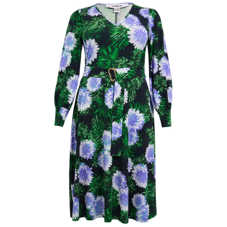 Yoek Full Blossom jurk blauw