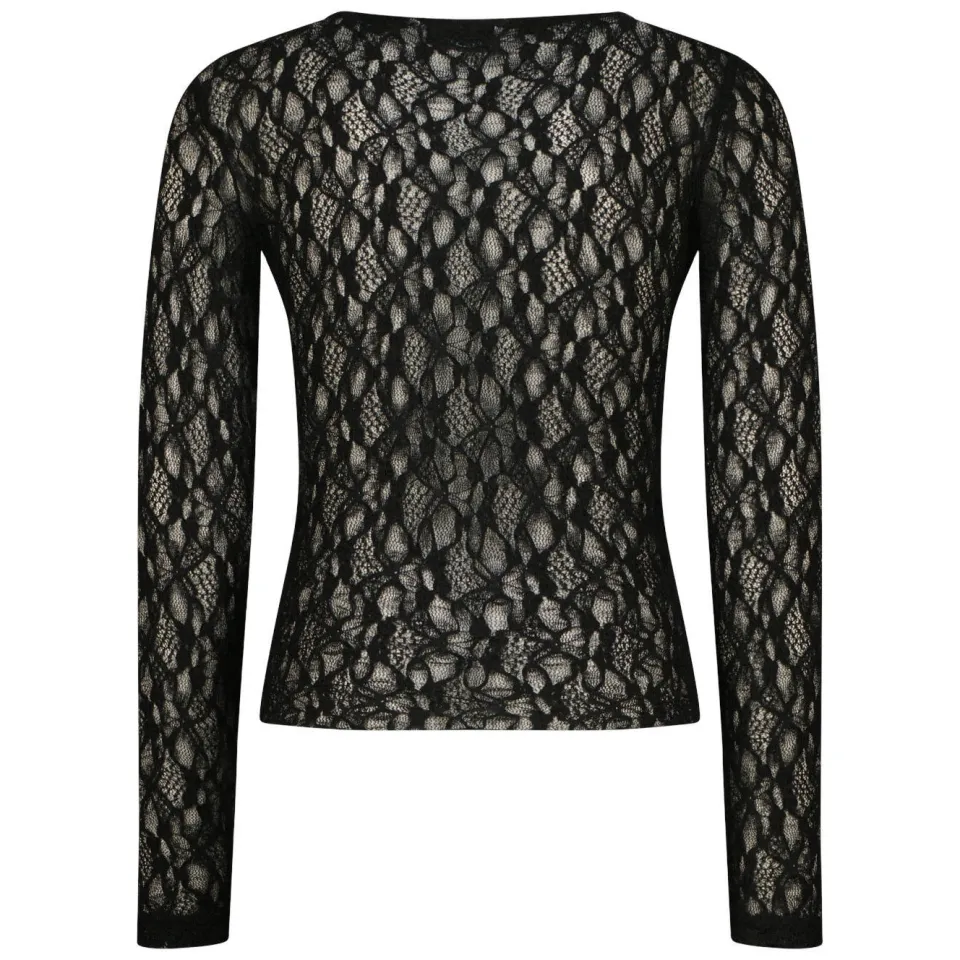 Raizzed longsleeve met kanten mouwen zwart, foto 3
