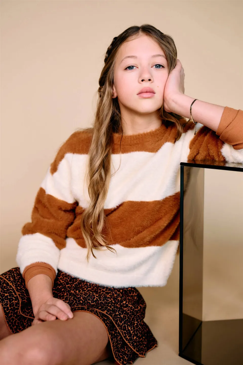 NoBell’ gebreide gestreepte trui - bruin Bruin/offwhite