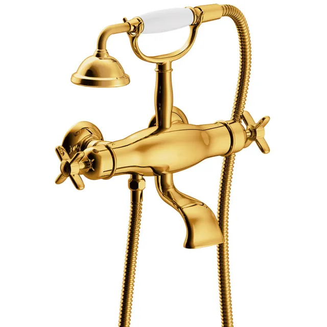 Tres Badkraan Tres Clasic Thermostatisch Incl Handdouche op Houder Goud