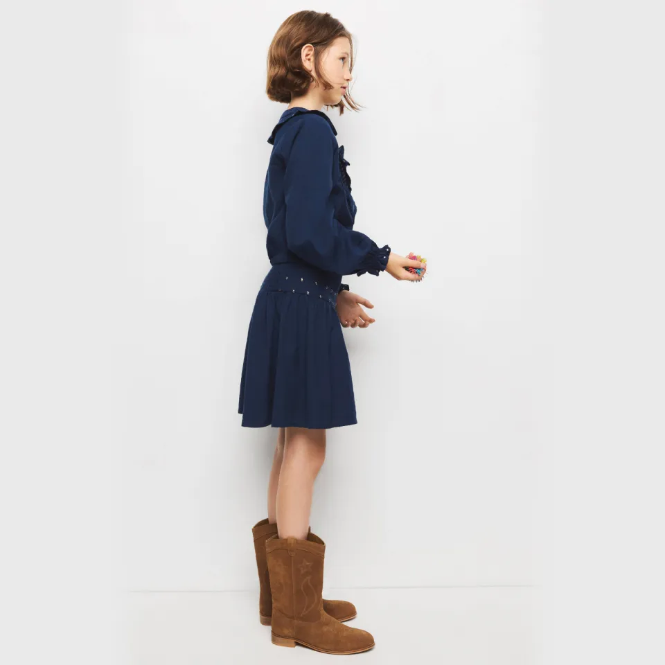 Mango Kids korte A-lijn rok met studs marineblauw, foto 4