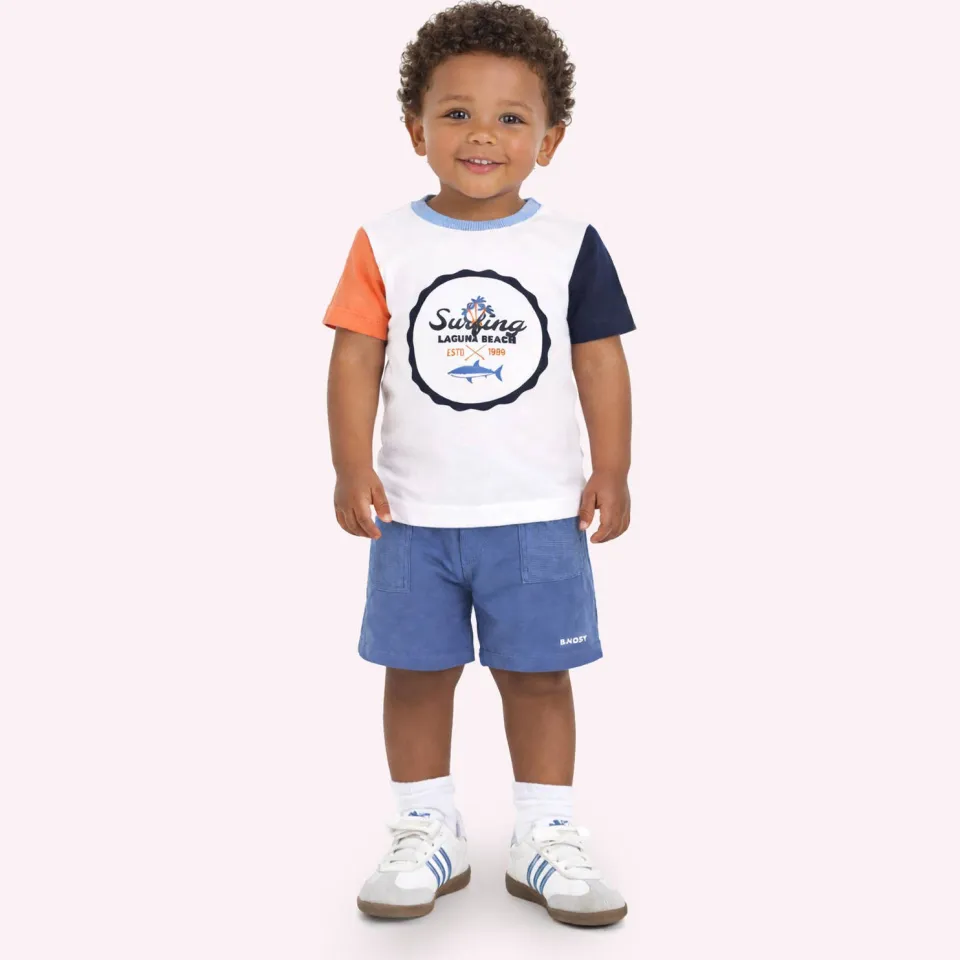 B.Nosy T-shirt wit meerkleurig Wit/donkerblauw/oranje