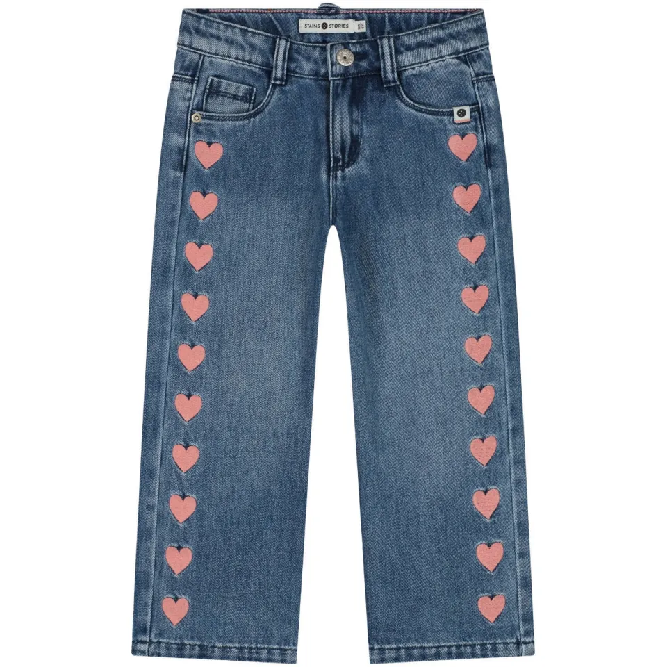 Stains&Stories wide leg jeans met hartjes - blauw, foto 2