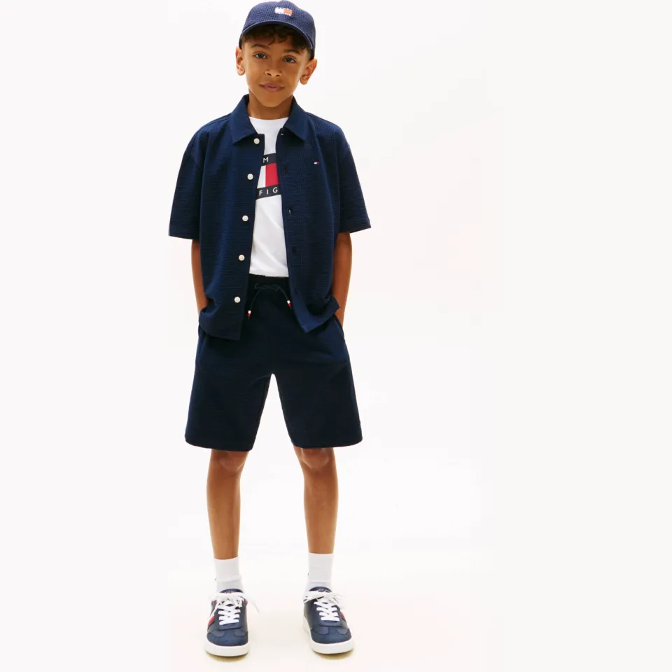 Tommy Hilfiger seersucker bermudashort donkerblauw