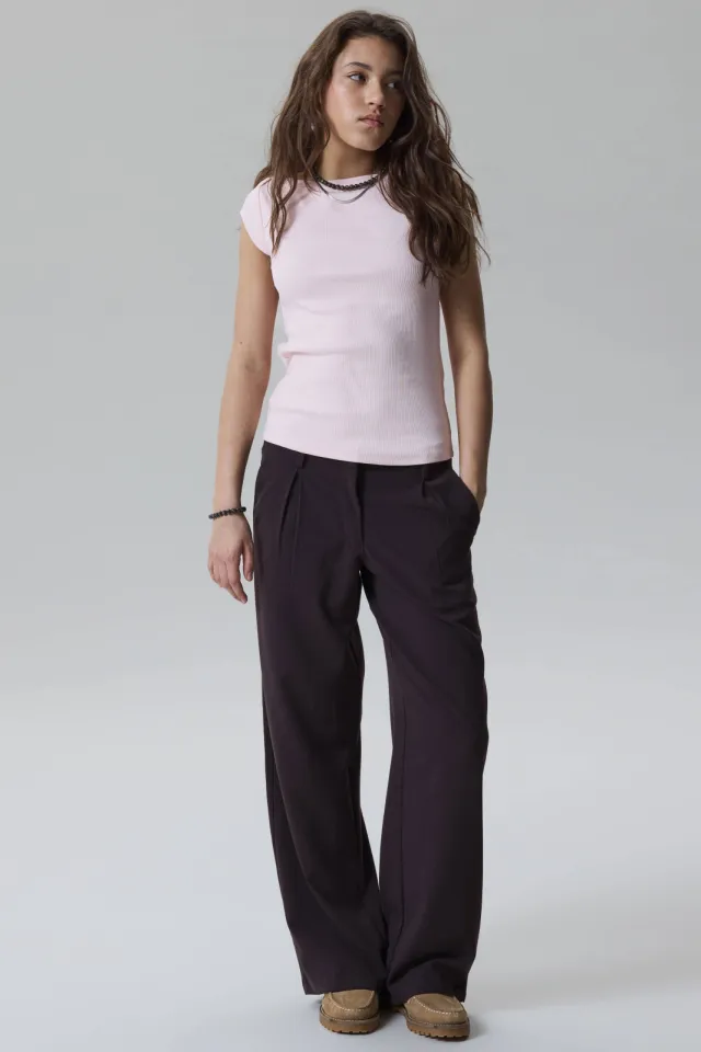 LMTD wide leg broek met plooien donkerbruin