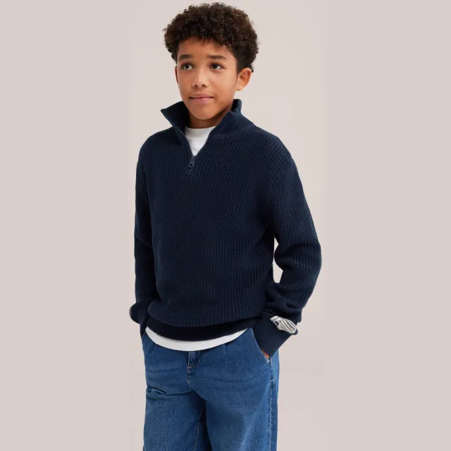 WE Fashion katoenen gebreide trui - donkerblauw