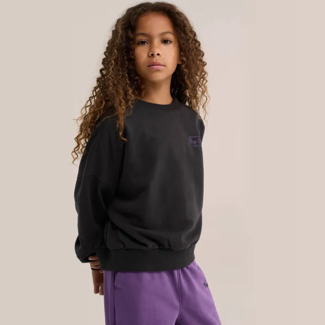 WE Fashion oversized sweater met print - antraciet Antraciet/paars