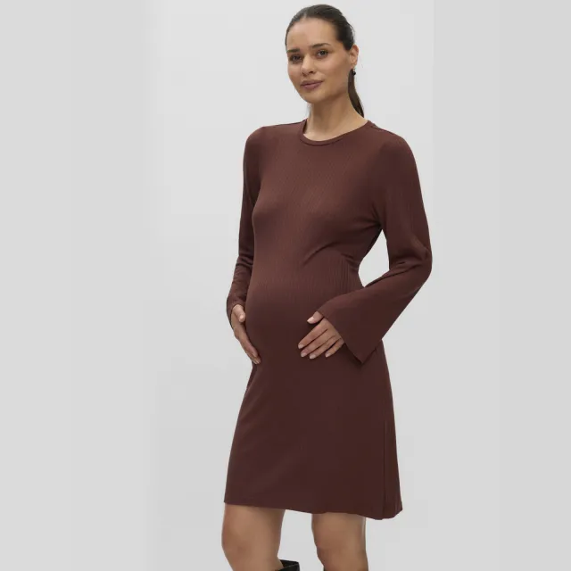 Mamalicious zwangerschaps maxi jurk ronde hals bruin Brown Stone