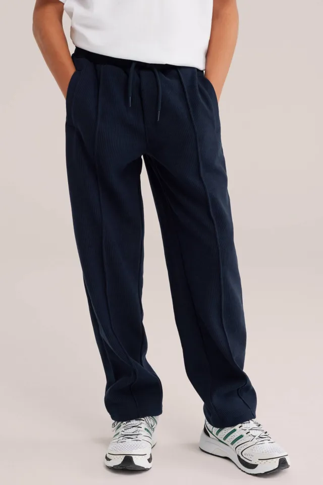 WE Fashion corduroy tapered joggingbroek donkerblauw, foto 3