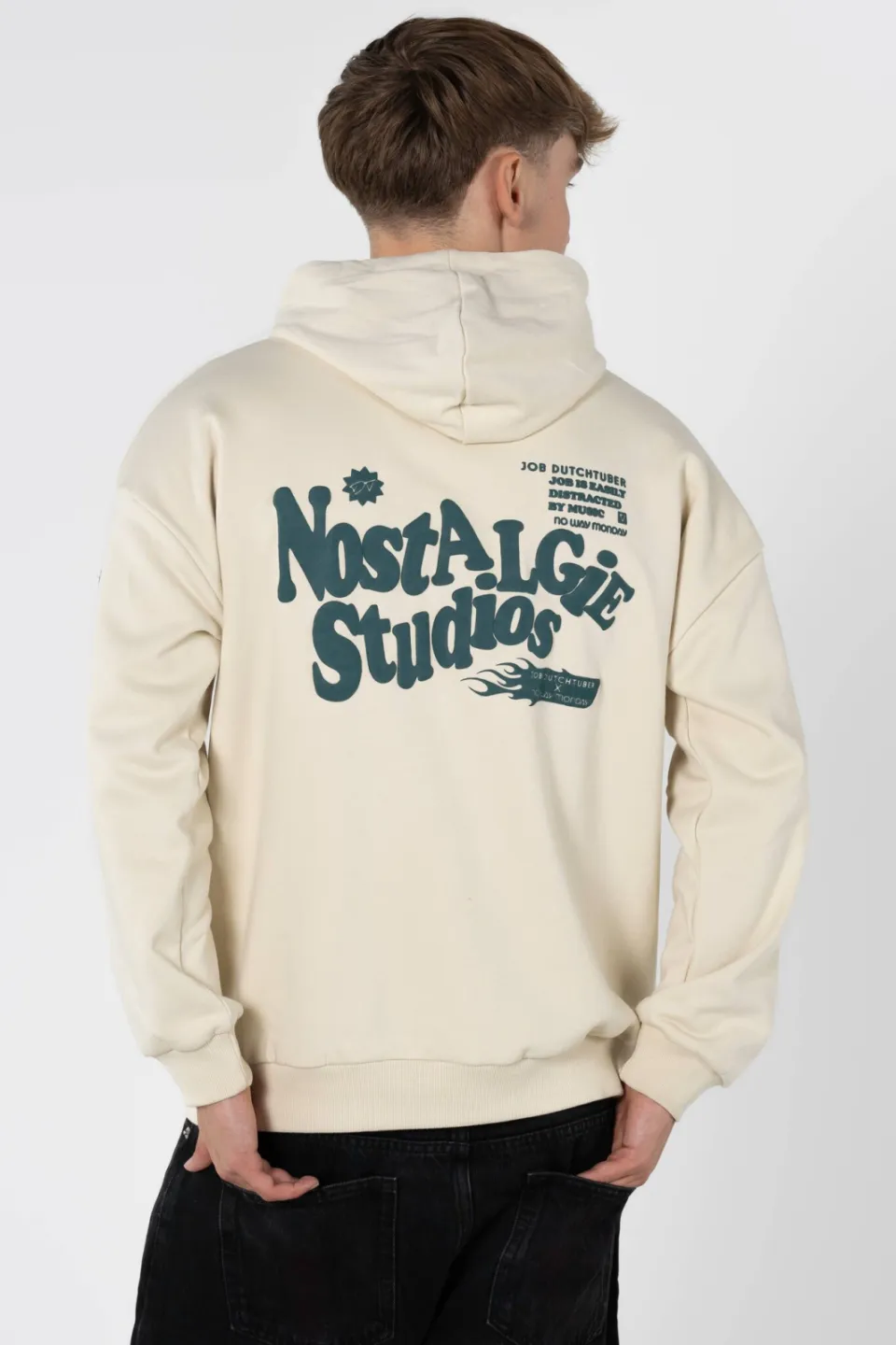 No Way Monday X Job Dutchtuber oversized hoodie met backprint - beige, foto 6