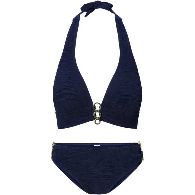 LingaDore voorgevormde halter bikini set met textuur donkerblauw