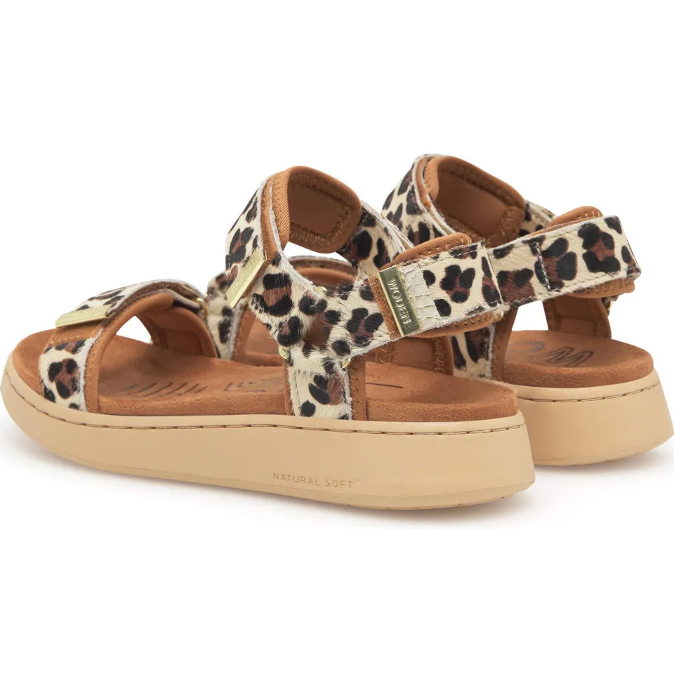 Woden leren sandalen met ponyhair en panterprint beige/bruin/zwart, foto 6