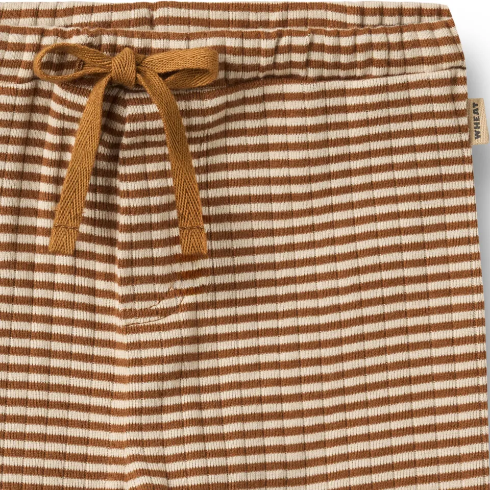 Wheat katoenen gestreepte babybroek bruin/beige, foto 3
