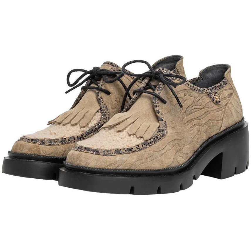 Floris Van Bommel Maddi 03.00 suède veterschoenen met blokhak en profielzool - taupe, foto 4