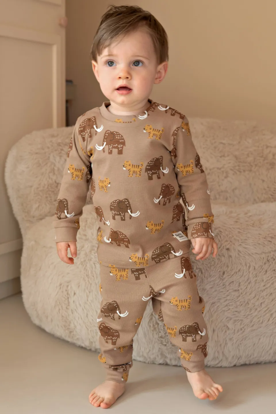Feetje Milo Mammoth pyjama bruin Bruin/geel/wit