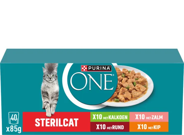 Purina ONE Sterilcat Adult kalkoen, zalm, rund en kip in saus 40 x 85 g
