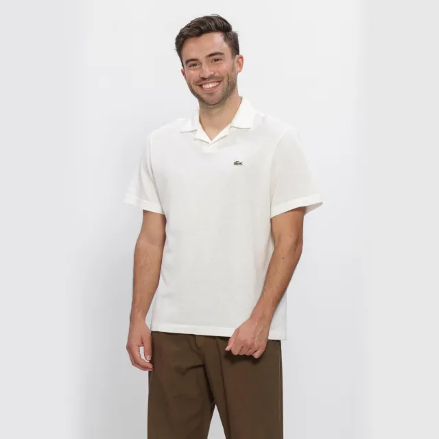 Lacoste Heren Polo's & T-shirts Classic Fit Open Neck Cotton Linen Blend Polo - Ecru wit
