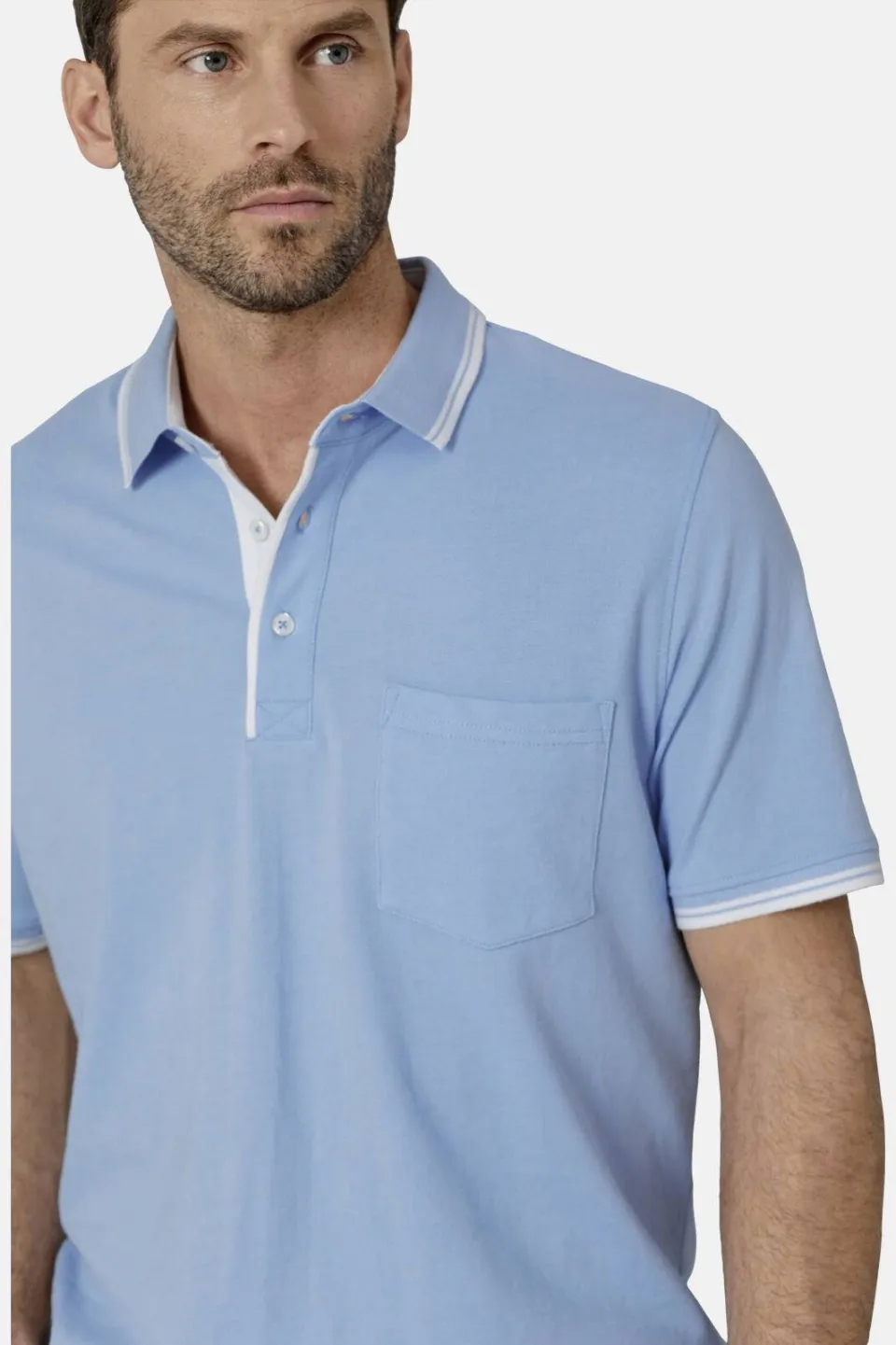 Babista regular fit polo met contrastbies Plus Size - lichtblauw, foto 4