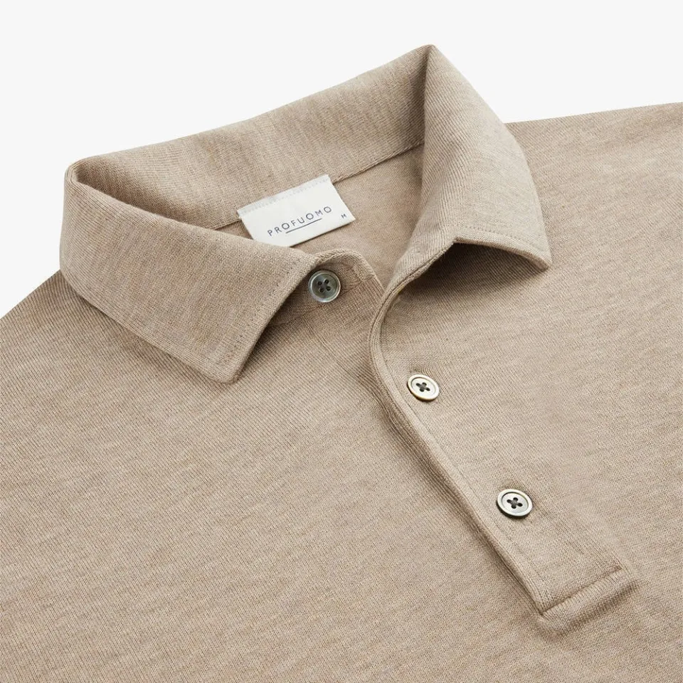 Profuomo zijden regular fit polo - beige, foto 5