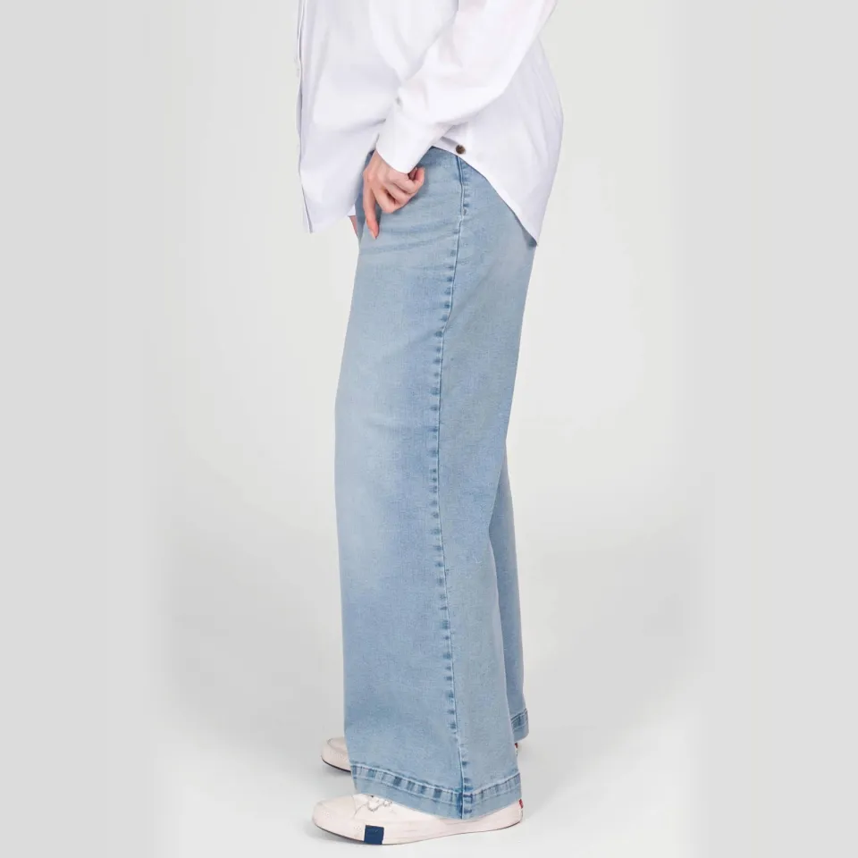 LOVE2WAIT zwangerschaps wide leg jeans light blue denim, foto 5