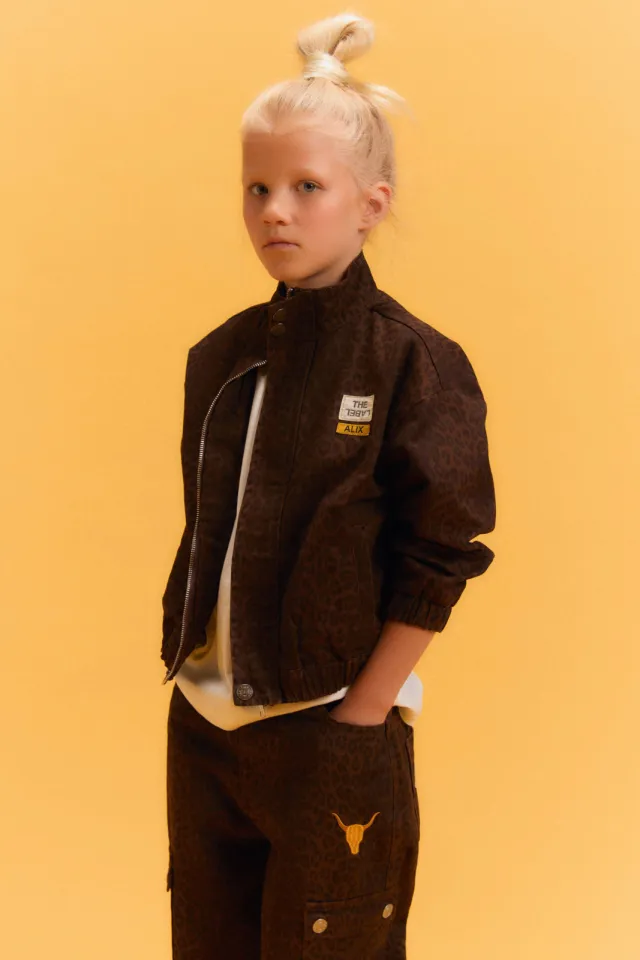 Alix The Label Mini katoenen tussenjas met panterprint bruin Bruin/zwart