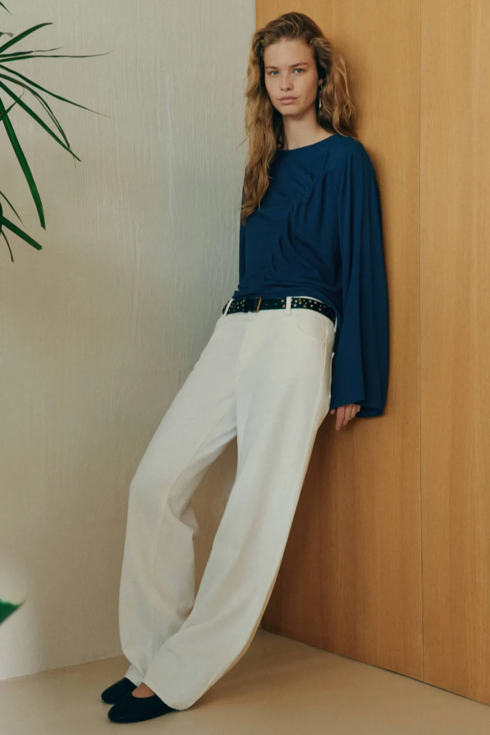 Mango rechtvallende blousetop donkerblauw