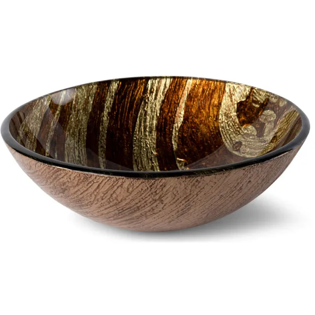 Luca Sanitair Waskom Luca Sanitair Vetro Rond 42x42x14,5 Gehard Glas Incl. Wastafelhouder Wood Bruin