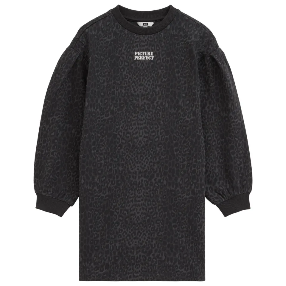 WE Fashion midi sweatjurk panterprint zwart/grijs, foto 4