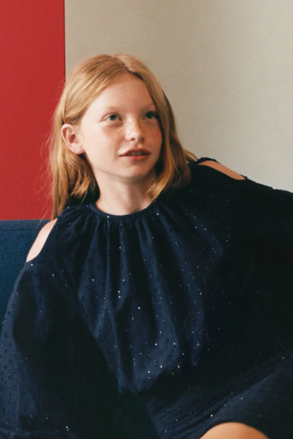 Mango Kids korte glitterjurk marineblauw, foto 5