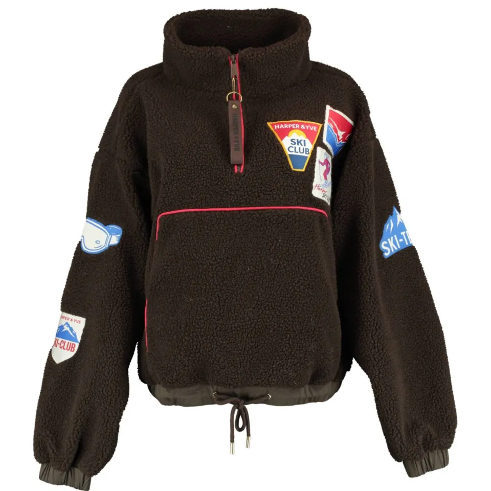 Harper & Yve Teddy pullover met patches - donkerbruin, foto 2