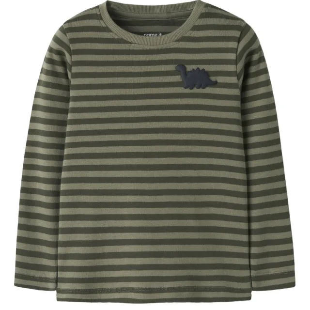 NAME IT MINI aansluitende gestreepte longsleeve olijfgroen