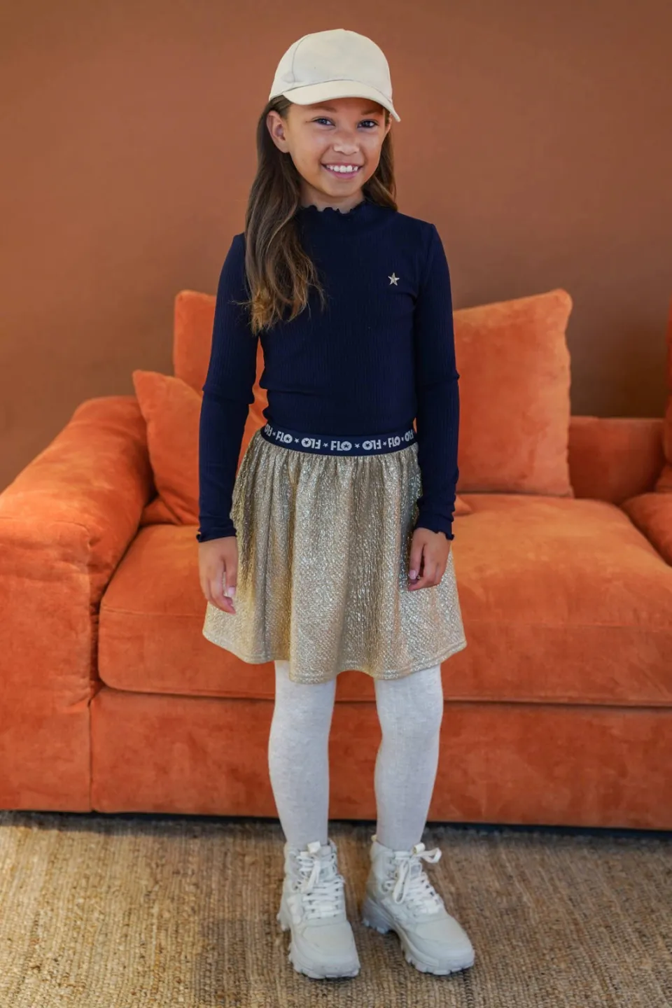 Like Flo longsleeve met golvende afwerking donkerblauw