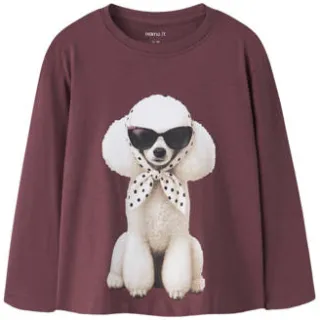 NAME IT MINI longsleeve met poedelprint donkerrood