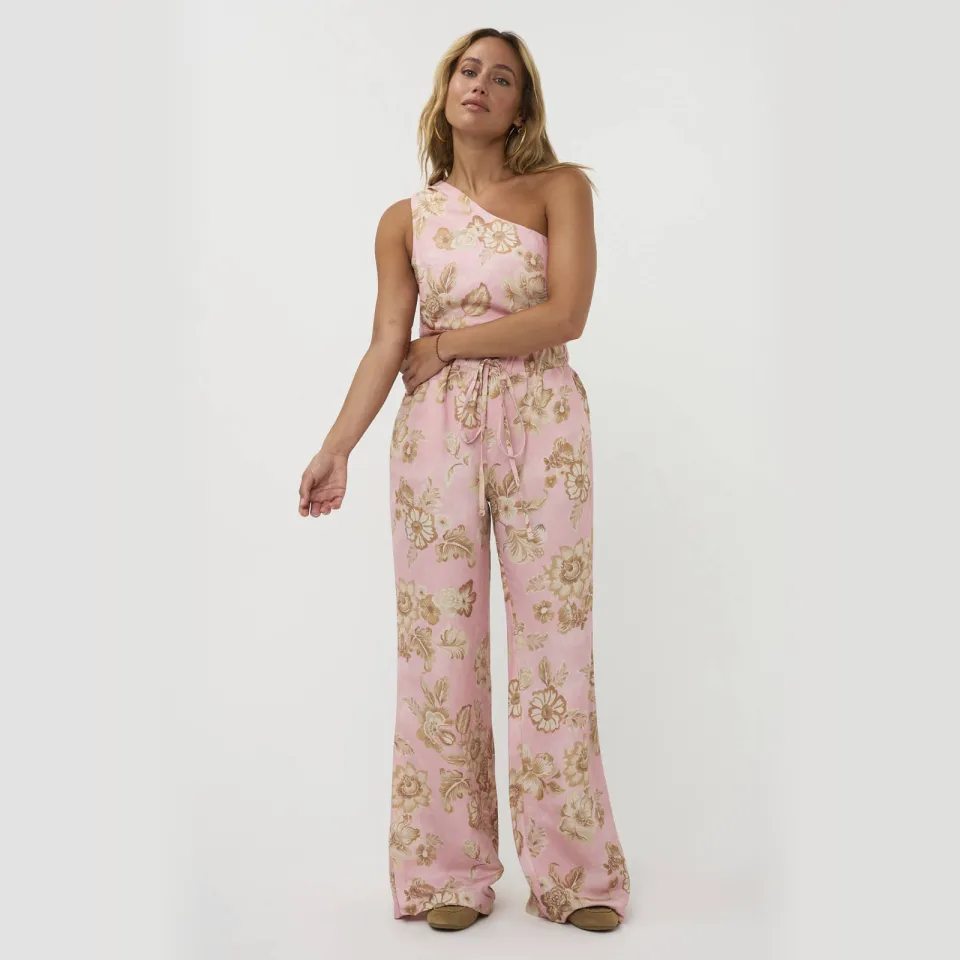 AMAYA Amsterdam high waist gebloemde broek met linnen lichtroze