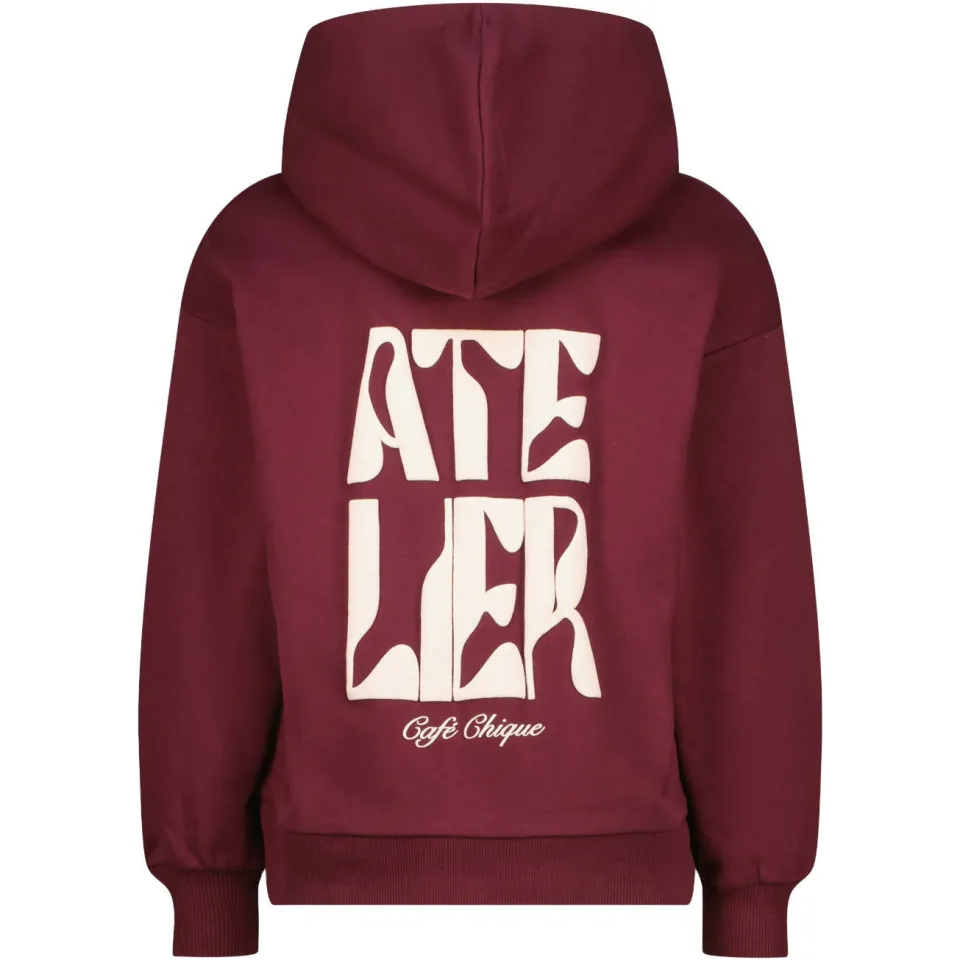 Raizzed boxy hoodie met backprint - donkerrood, foto 4