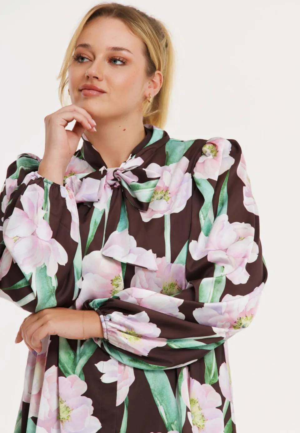 Yoek FIORITO satijnen blouse bruin, foto 7