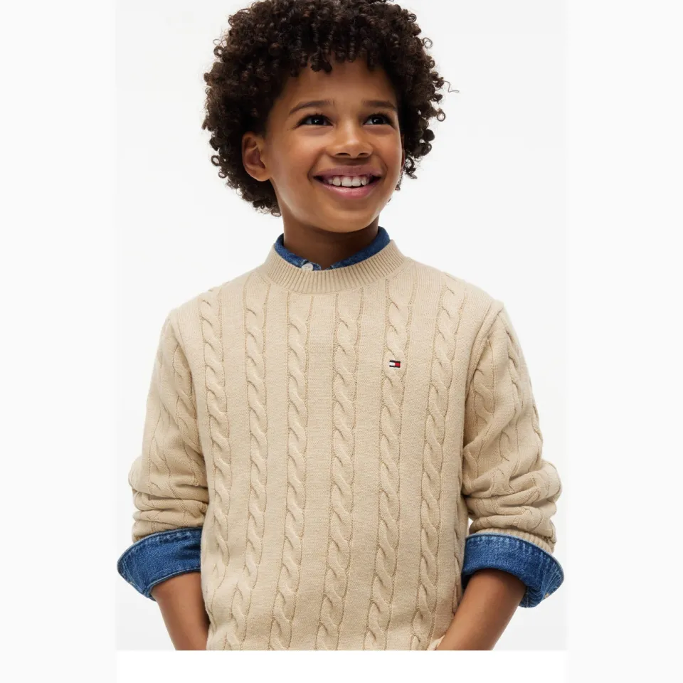 Tommy Hilfiger kabeltrui met logo - beige, foto 4