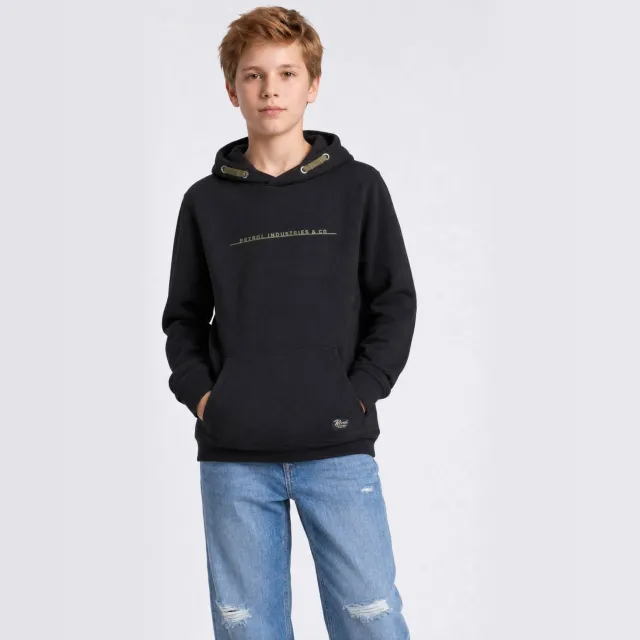 Petrol Industries rechtvallende hoodie met print - zwart
