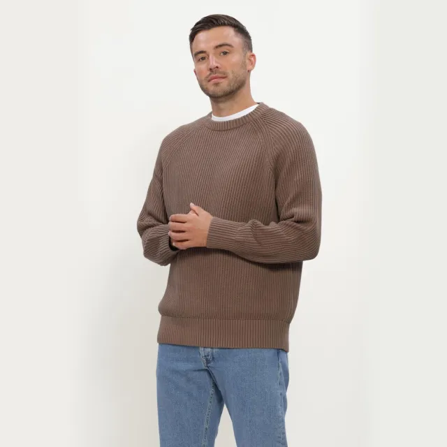 Selected Men Heren Truien & Vesten Slmbraun Knit Rib Crew Neck Noos - Bruin Chocolate Chip
