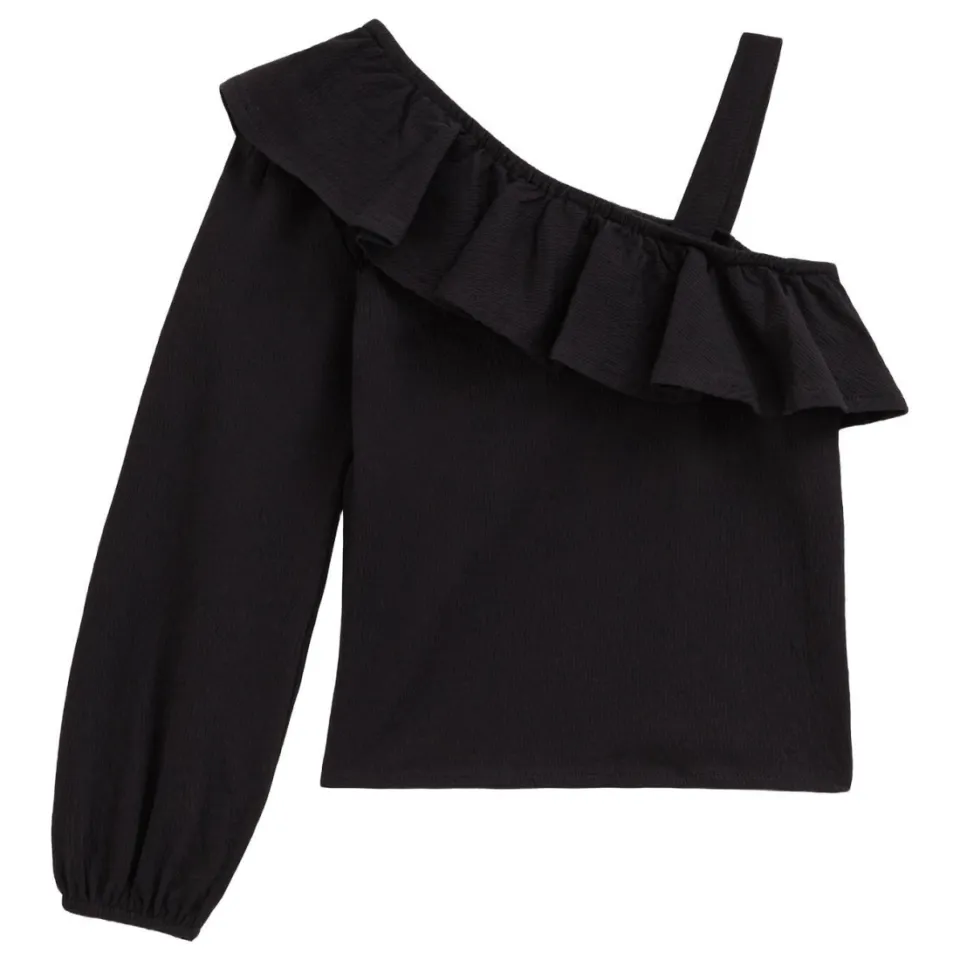 WE Fashion one shoulder top met ruches zwart, foto 4