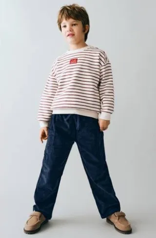 Mango corduroy cargobroek donkerblauw, foto 2